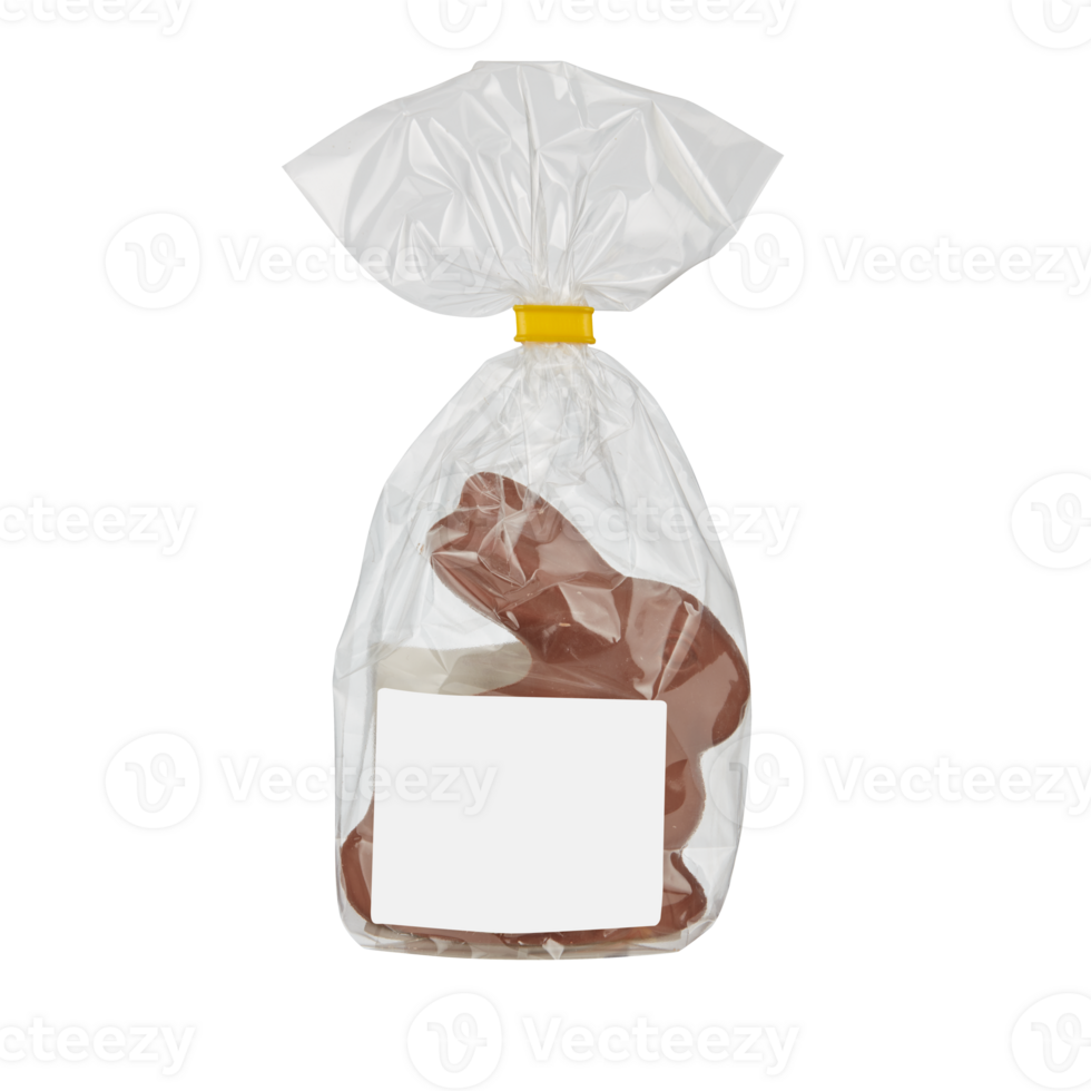 Chocolate rabbit in a plastic bag isolated transparent background png