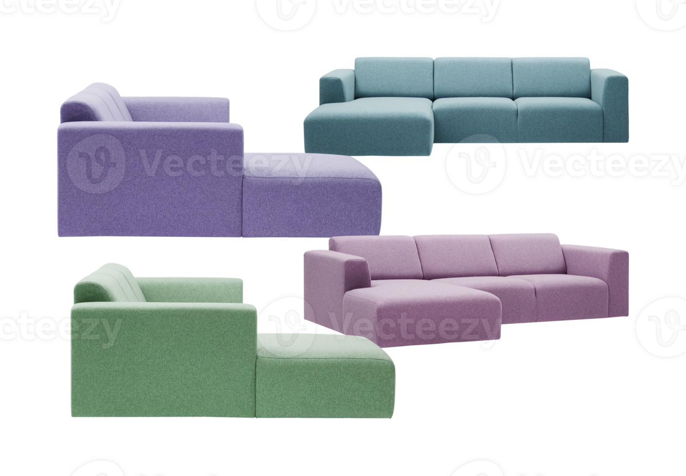 sofa set with various options isolated on transparent background png