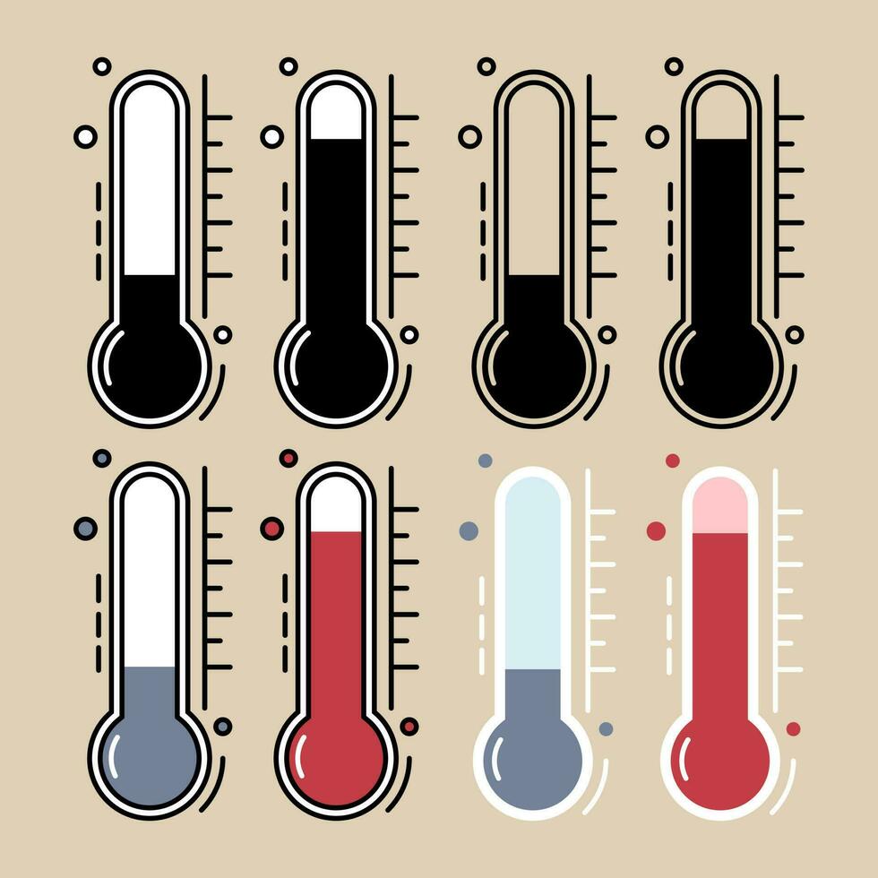 Set of thermometers cold and hot icon. Weather warm cold indicator. Vector illustration