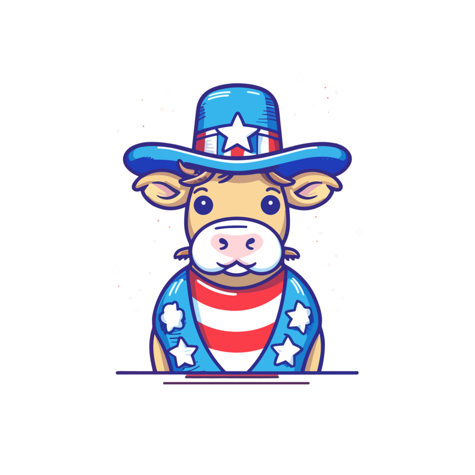 4th of July, Independence Day, PNG Cartoon,Cow