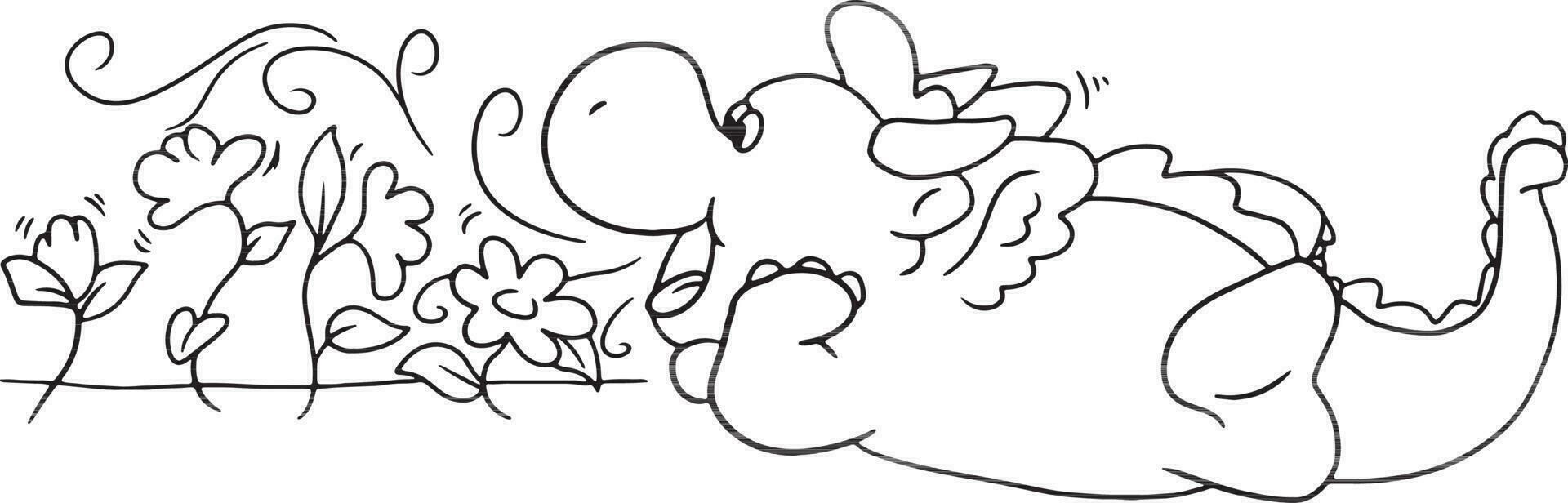 dinosaur cartoon doodle kawaii anime coloring page cute illustration drawing clip art character chibi manga comic vector