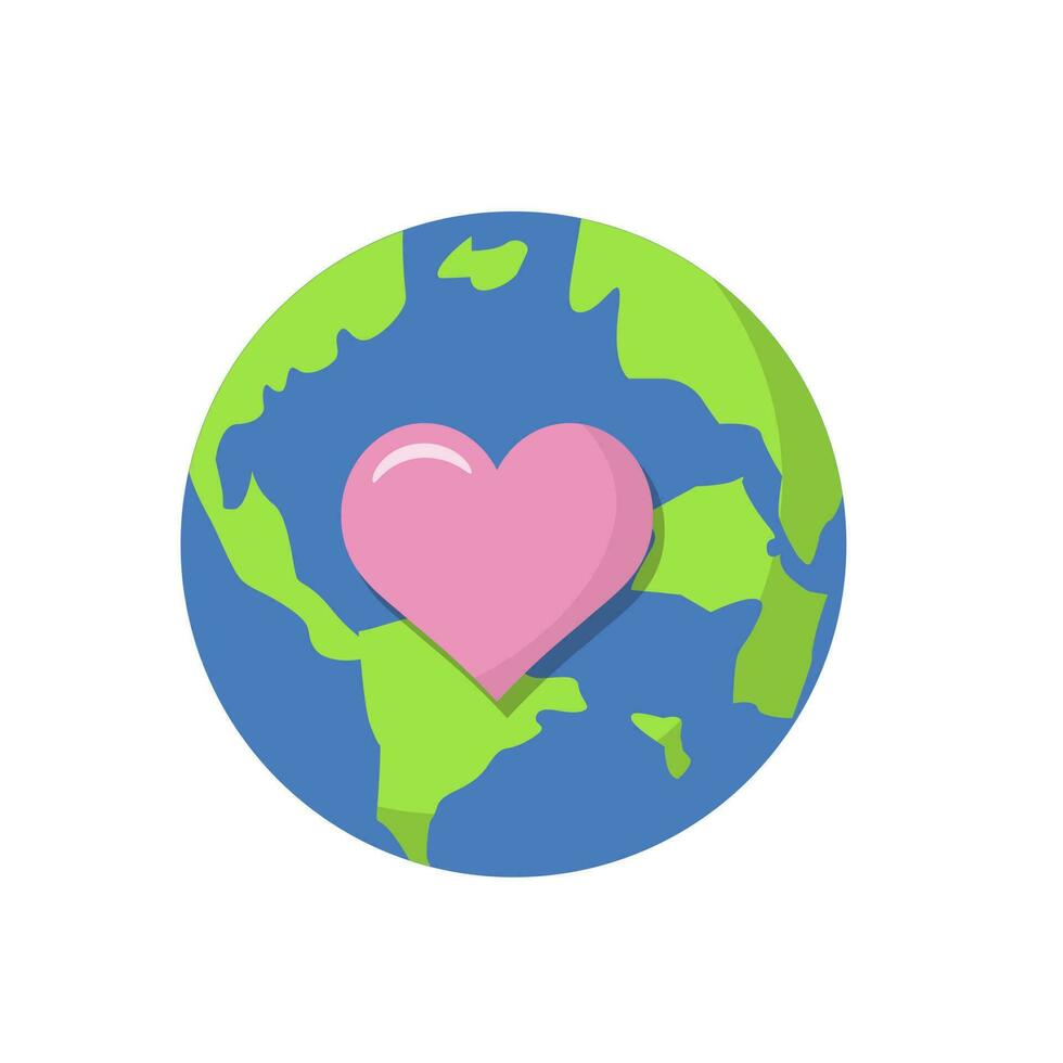 Illustration of a heart in the world with earth in the background vector