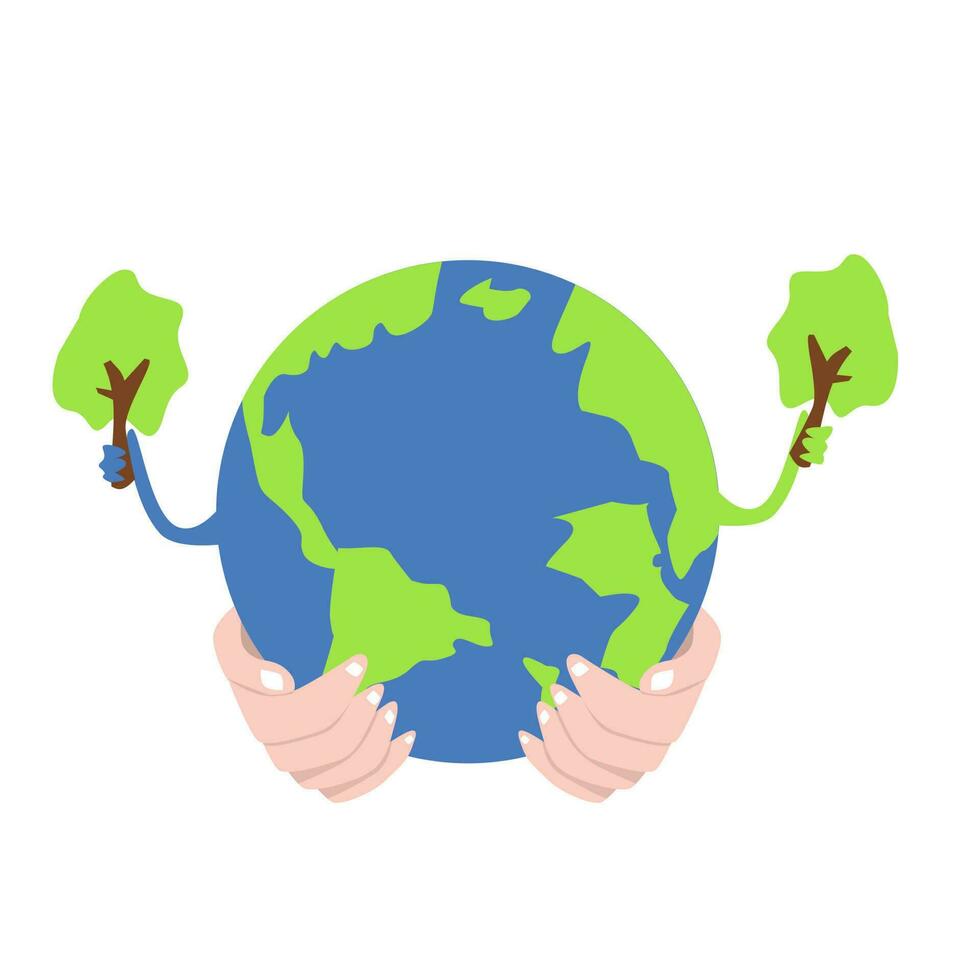 Human hands holding Earth globe. World environment day concept. Vector illustration