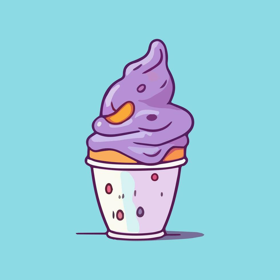 Ice cream in a cup on a blue background. Vector illustration.