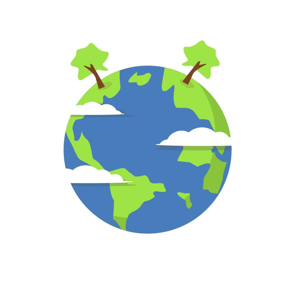 Globe with trees icon in flat color style. World environment day vector