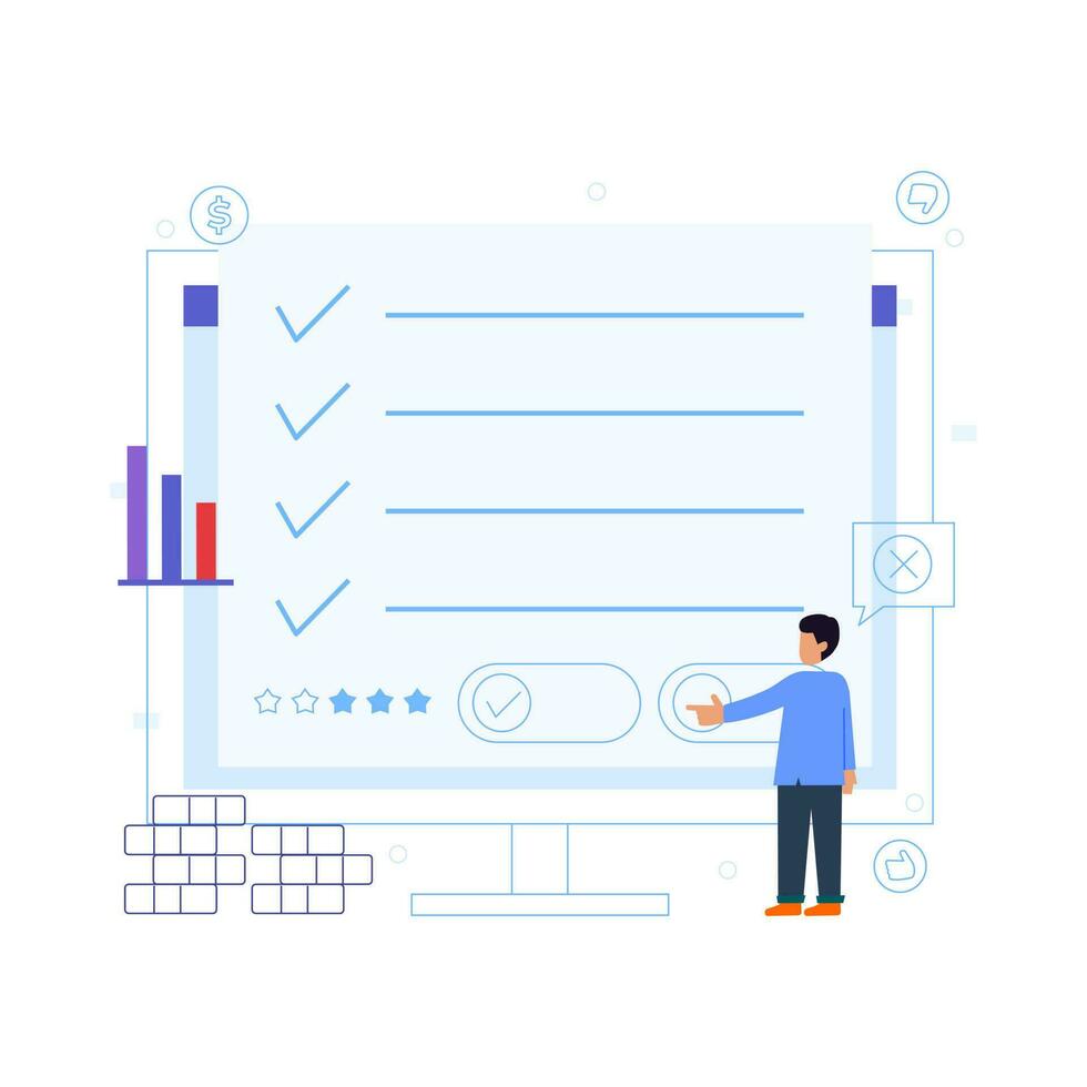 Businessman analyzes the financial report. Vector illustration in a flat style