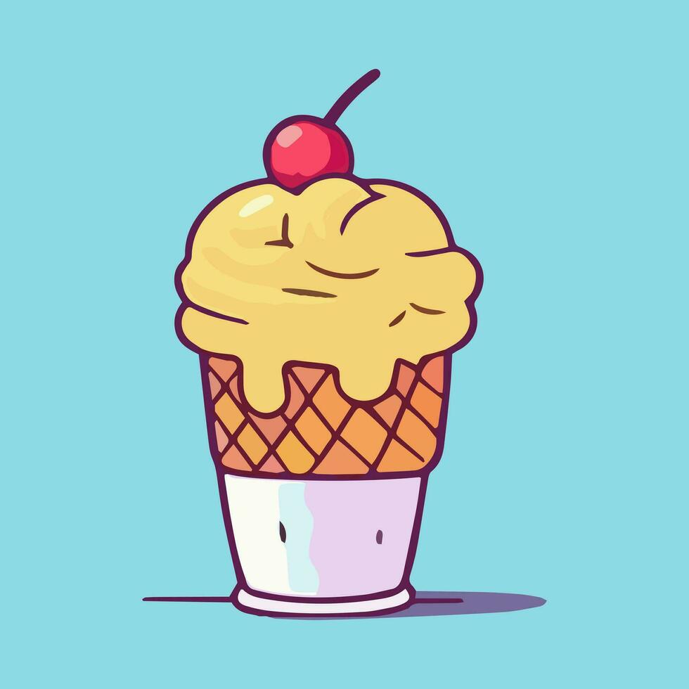 Ice cream in a waffle cup. Vector illustration, flat design.