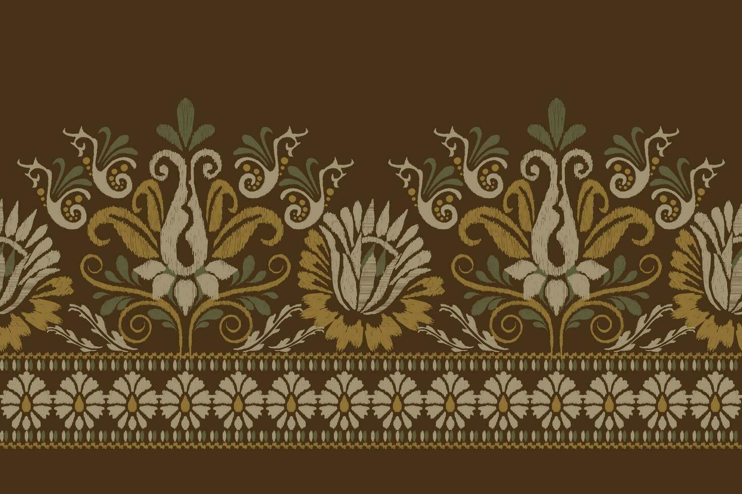 ikat floral cachemir bordado en marrón fondo.ikat étnico oriental modelo tradicional.azteca estilo resumen vector ilustración.diseño para textura,tela,ropa,envoltura,decoración,pareo,bufanda