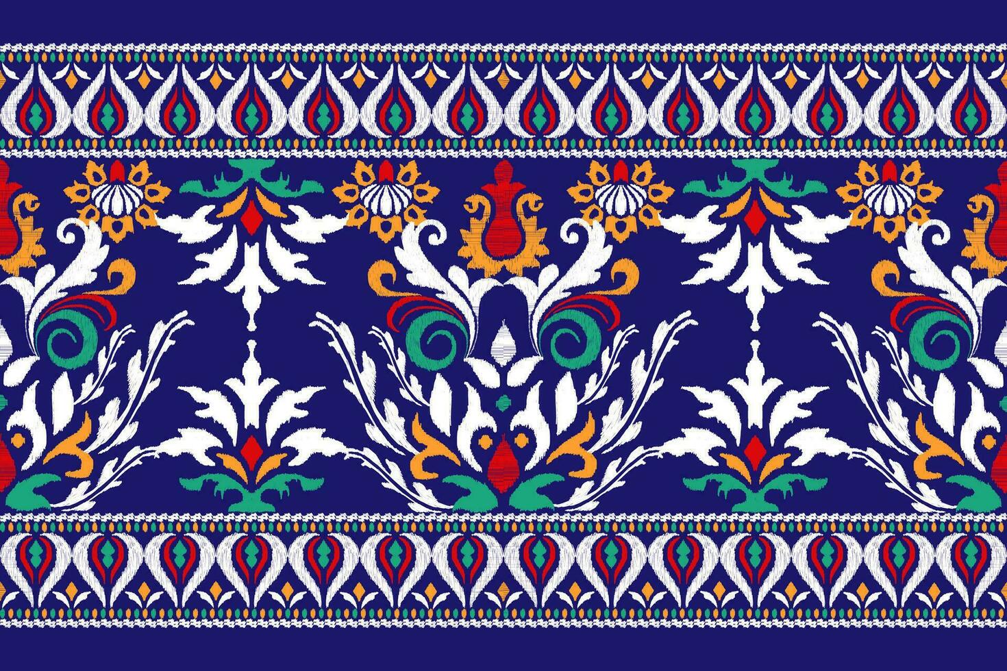 ikat floral cachemir bordado en azul fondo.ikat étnico oriental modelo tradicional.azteca estilo resumen vector ilustración.diseño para textura,tela,ropa,envoltura,decoración,pareo,bufanda.