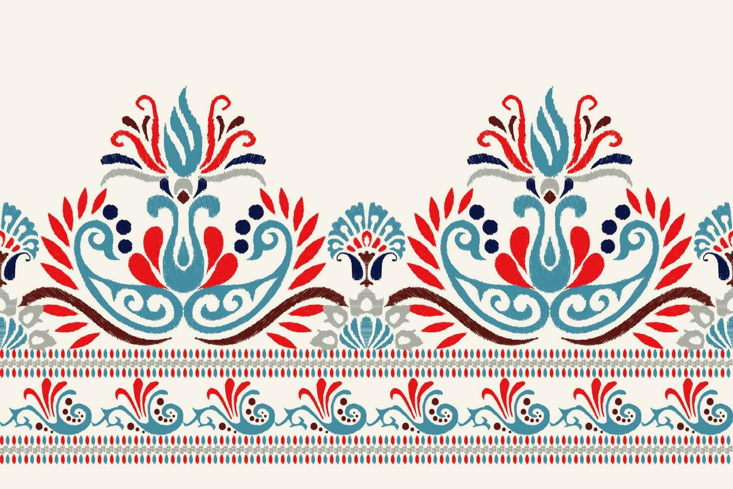 Ikat floral paisley embroidery on white background.Ikat ethnic oriental pattern traditional.Aztec style abstract vector illustration.design for texture,fabric,clothing,wrapping,decoration,sarong,scarf