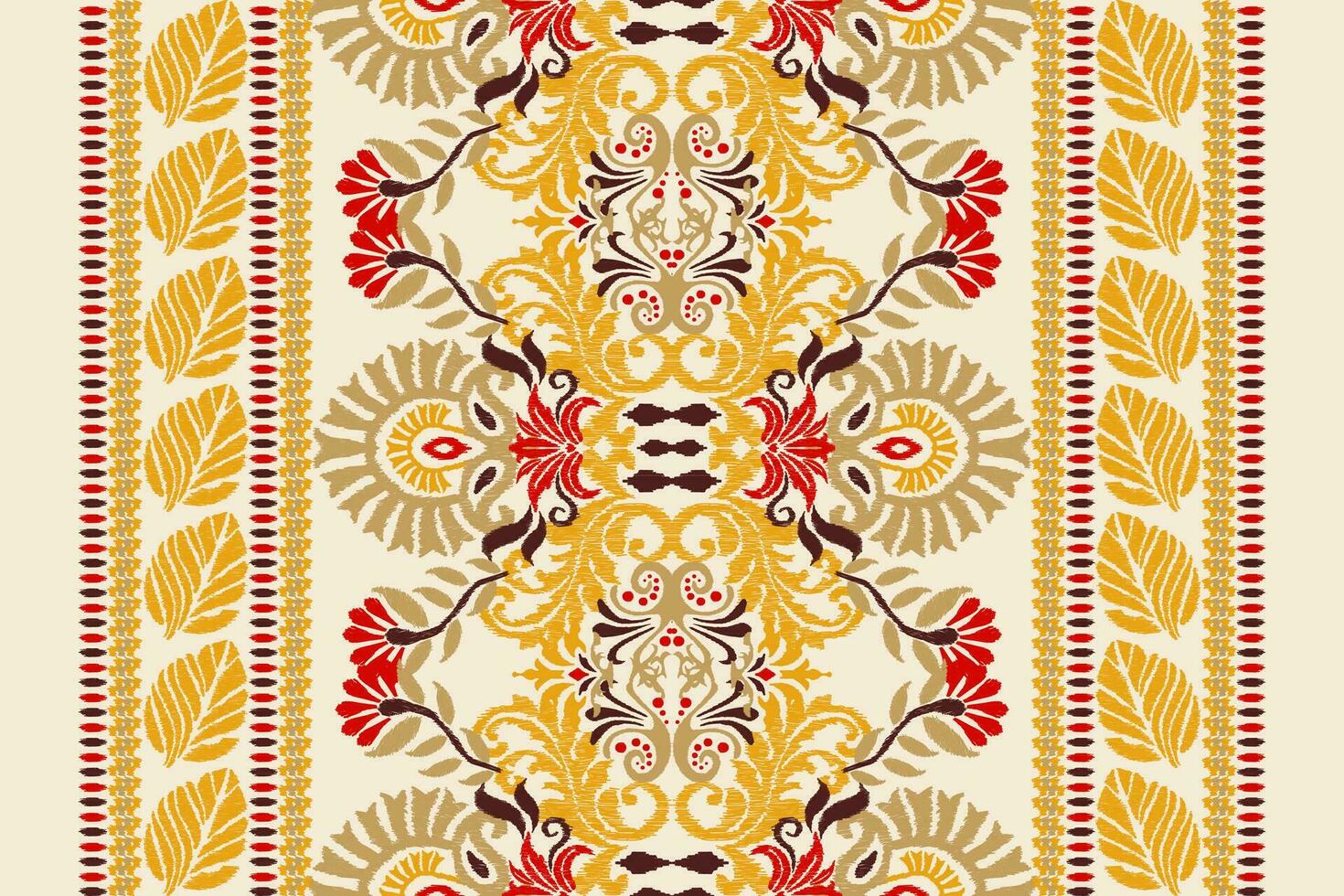 Ikat floral paisley embroidery on white background.Ikat ethnic oriental pattern traditional.Aztec style abstract vector illustration.design for texture,fabric,clothing,wrapping,decoration,scarf,carpet