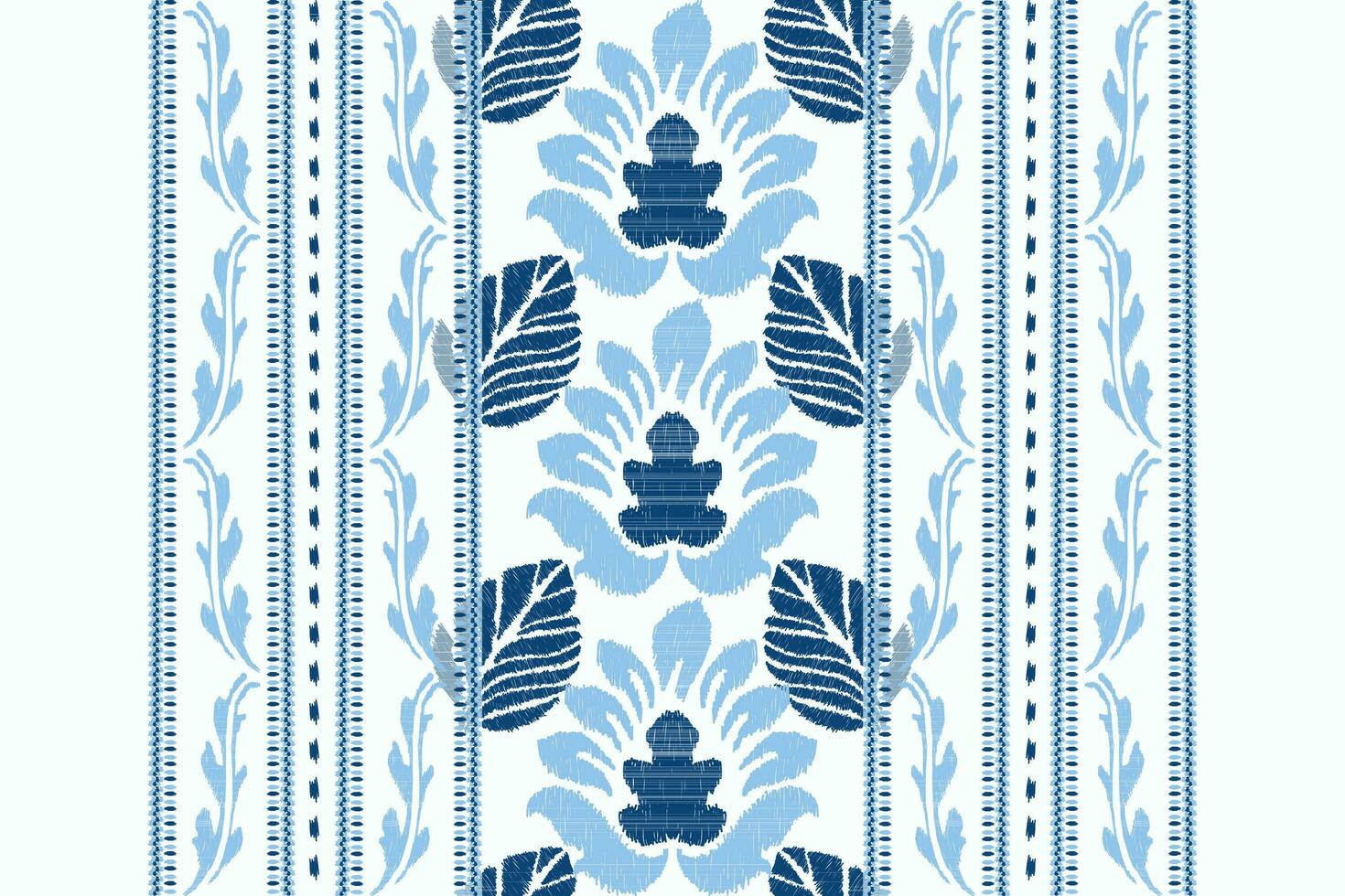 Ikat floral paisley embroidery.blue and white background.Ikat ethnic oriental pattern traditional.Aztec style abstract vector illustration.design for texture,fabric,clothing,wrapping,decoration,scarf.