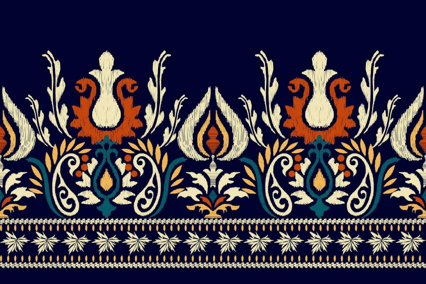 ikat floral cachemir bordado en oscuro púrpura fondo.ikat étnico oriental modelo tradicional.azteca estilo resumen vector ilustración.diseño para textura,tela,ropa,envoltura,decoración,bufanda.