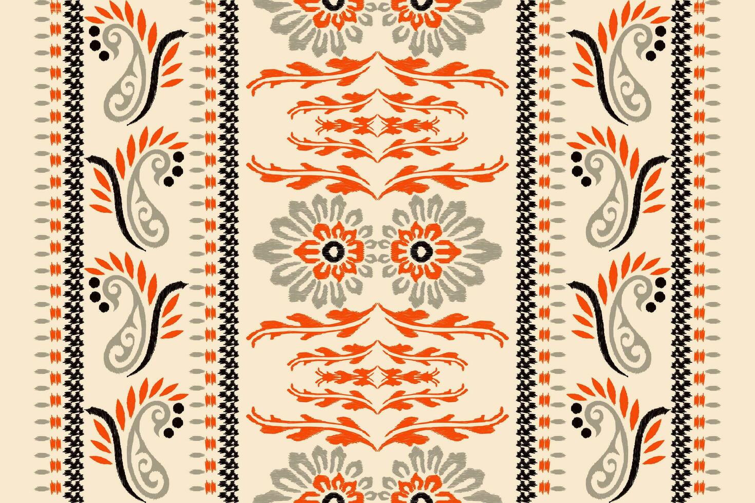 Ikat floral paisley embroidery on cream background.Ikat ethnic oriental pattern traditional.Aztec style abstract vector illustration.design for texture,fabric,clothing,wrapping,decoration,scarf,carpet