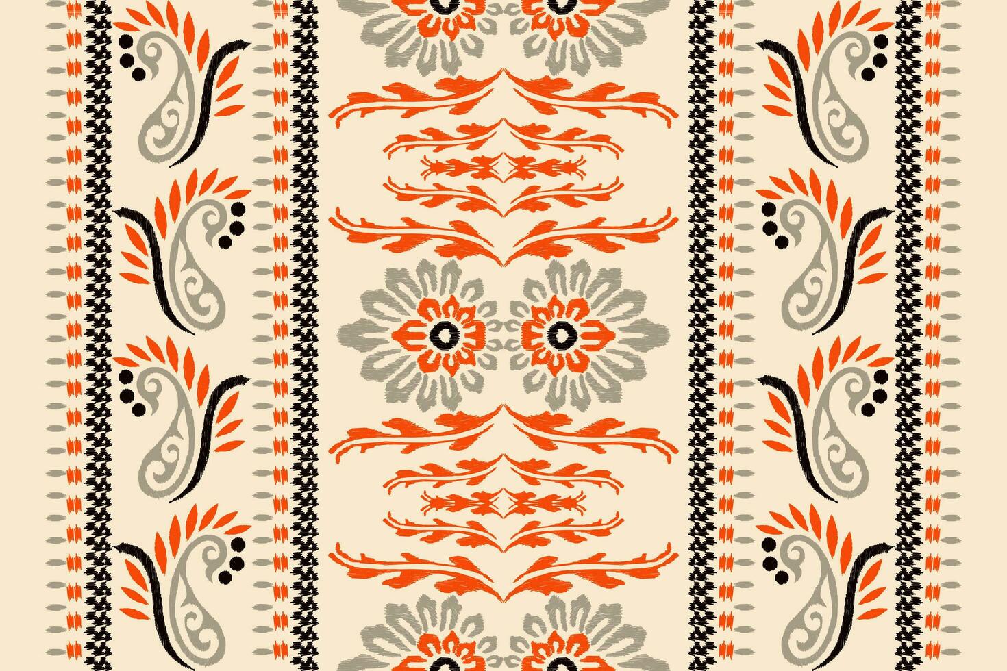 Ikat floral paisley embroidery on cream background.Ikat ethnic oriental pattern traditional.Aztec style abstract vector illustration.design for texture,fabric,clothing,wrapping,decoration,scarf,carpet