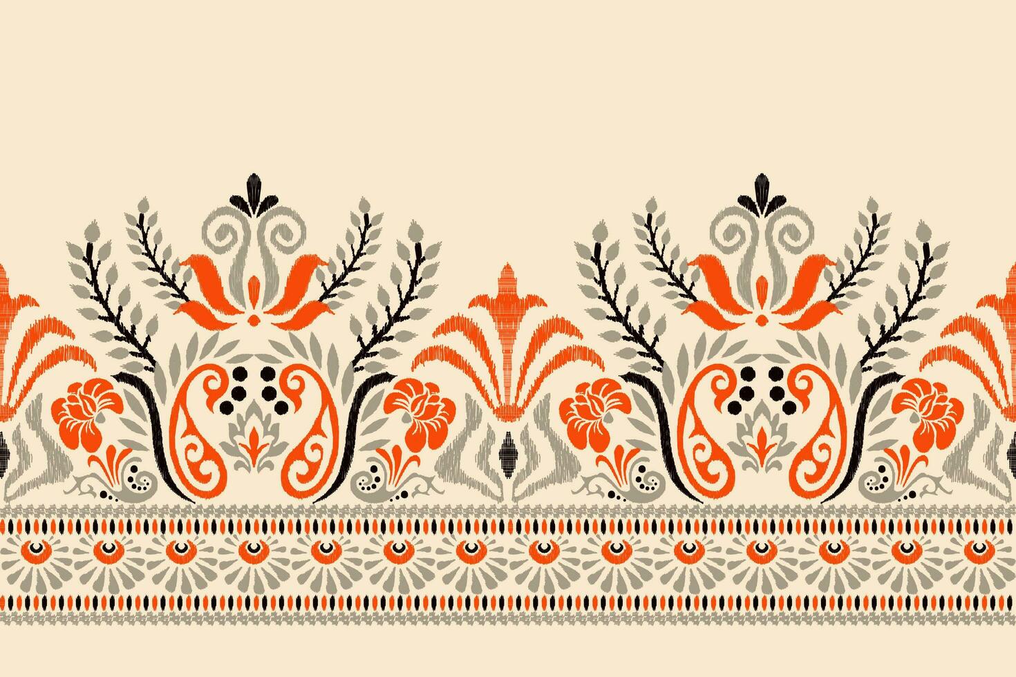 Ikat floral paisley embroidery on cream background.Ikat ethnic oriental pattern traditional.Aztec style abstract vector illustration.design for texture,fabric,clothing,wrapping,decoration,sarong,scarf