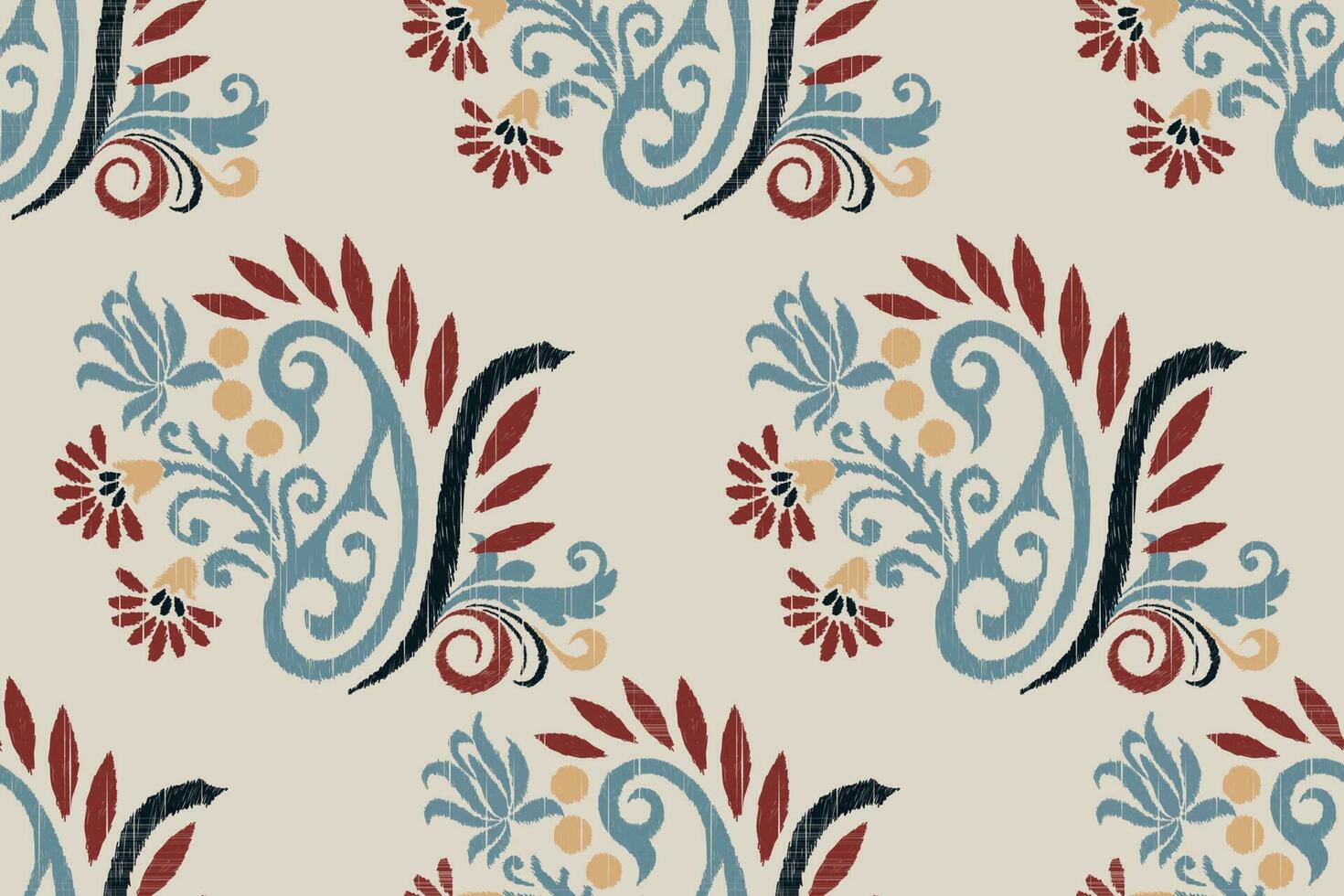 ikat floral cachemir bordado en crema fondo.ikat étnico oriental sin costura modelo tradicional.azteca estilo resumen vector ilustración.diseño para textura,tela,ropa,envoltura,decoración.