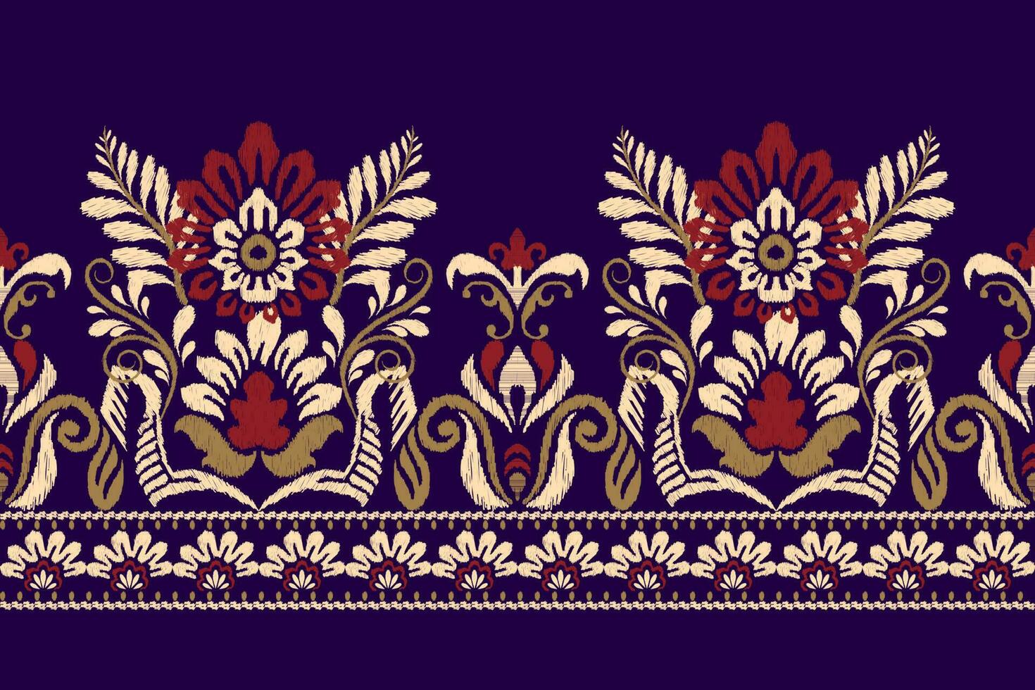 Ikat floral paisley embroidery on purple background.Ikat ethnic oriental pattern traditional.Aztec style abstract vector illustration.design for texture,fabric,clothing,wrapping,decoration,sarong.