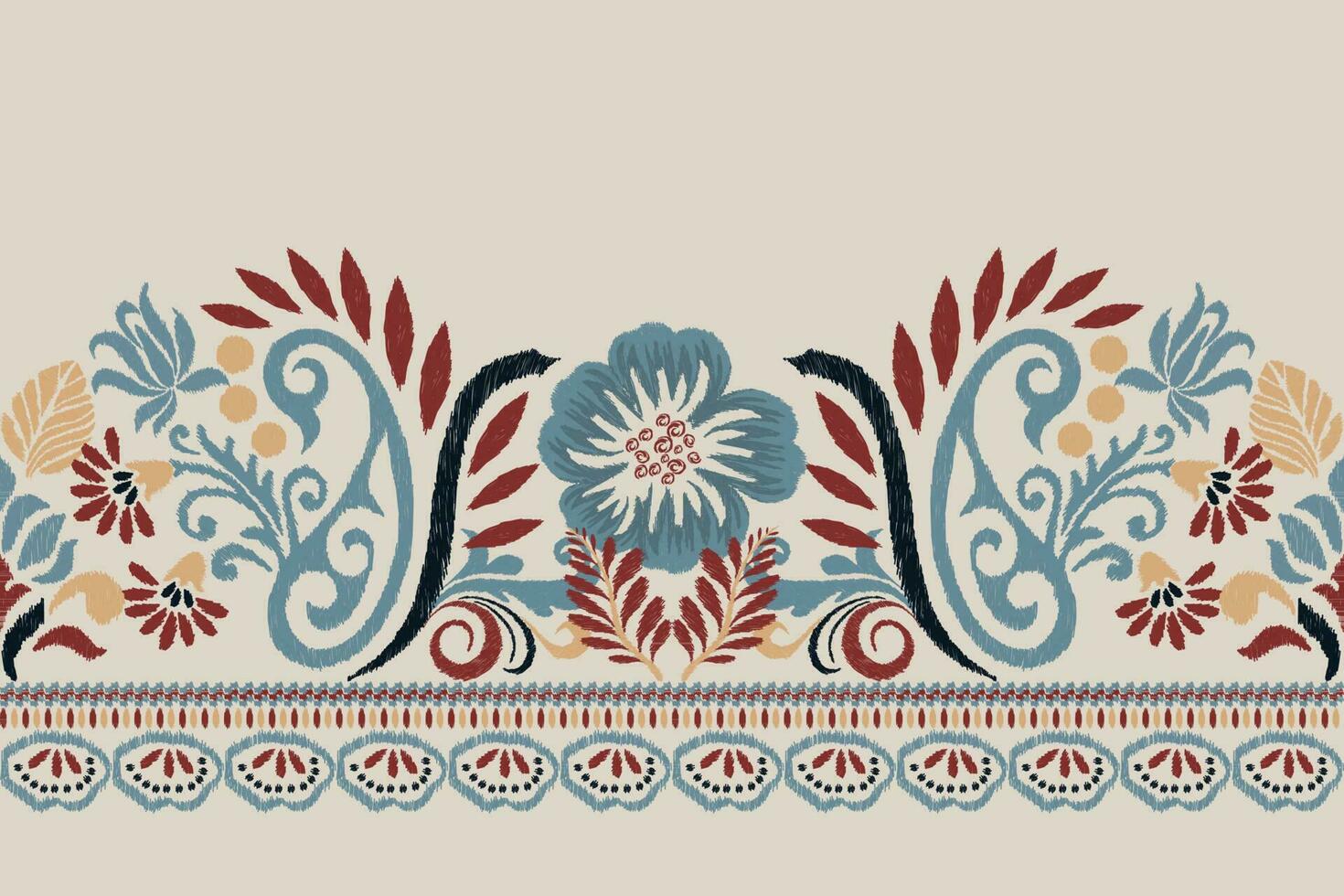 ikat floral cachemir bordado en crema fondo.ikat étnico oriental modelo tradicional.azteca estilo resumen vector ilustración.diseño para textura,tela,ropa,envoltura,decoración,pareo,bufanda
