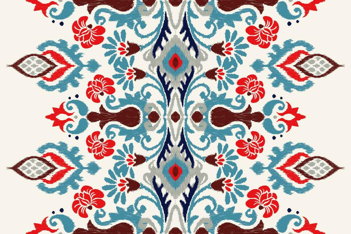 Ikat floral paisley embroidery on white background.Ikat ethnic oriental pattern traditional.Aztec style abstract vector illustration.design for texture,fabric,clothing,wrapping,decoration,scarf,carpet