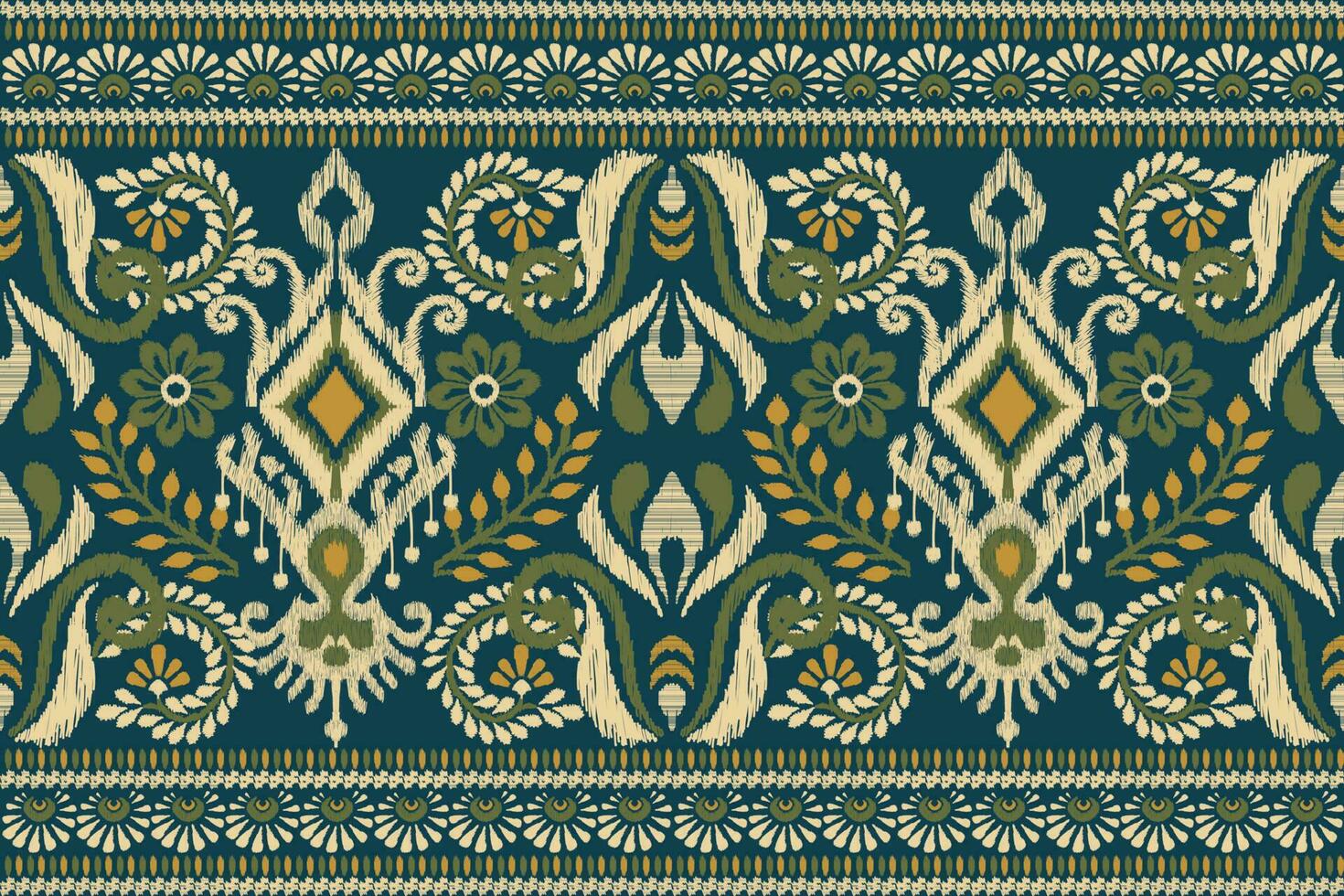 ikat floral cachemir bordado en Armada azul fondo.ikat étnico oriental modelo tradicional.azteca estilo resumen vector ilustración.diseño para textura,tela,ropa,envoltura,decoración,pareo.