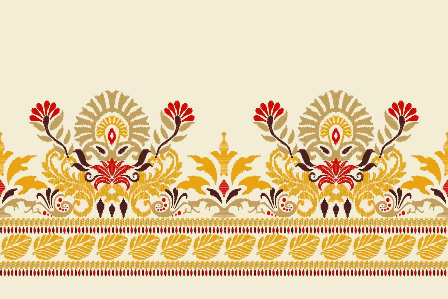 Ikat floral paisley embroidery on white background.Ikat ethnic oriental pattern traditional.Aztec style abstract vector illustration.design for texture,fabric,clothing,wrapping,decoration,sarong,scarf