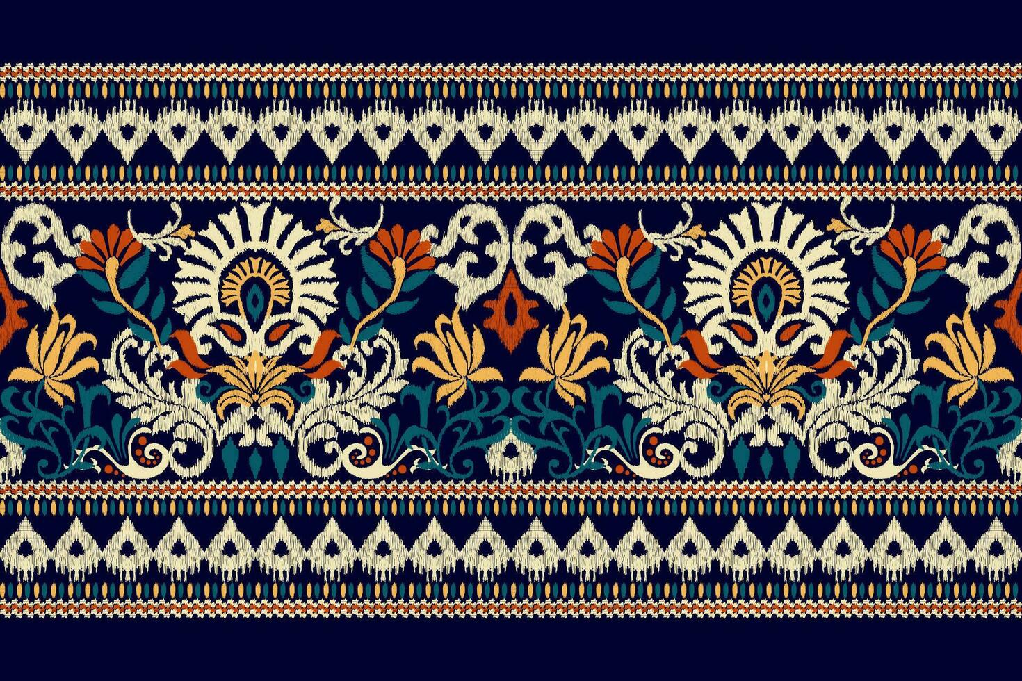Ikat floral paisley embroidery on dark purple background.Ikat ethnic oriental pattern traditional.Aztec style abstract vector illustration.design for texture,fabric,clothing,wrapping,decoration,scarf.