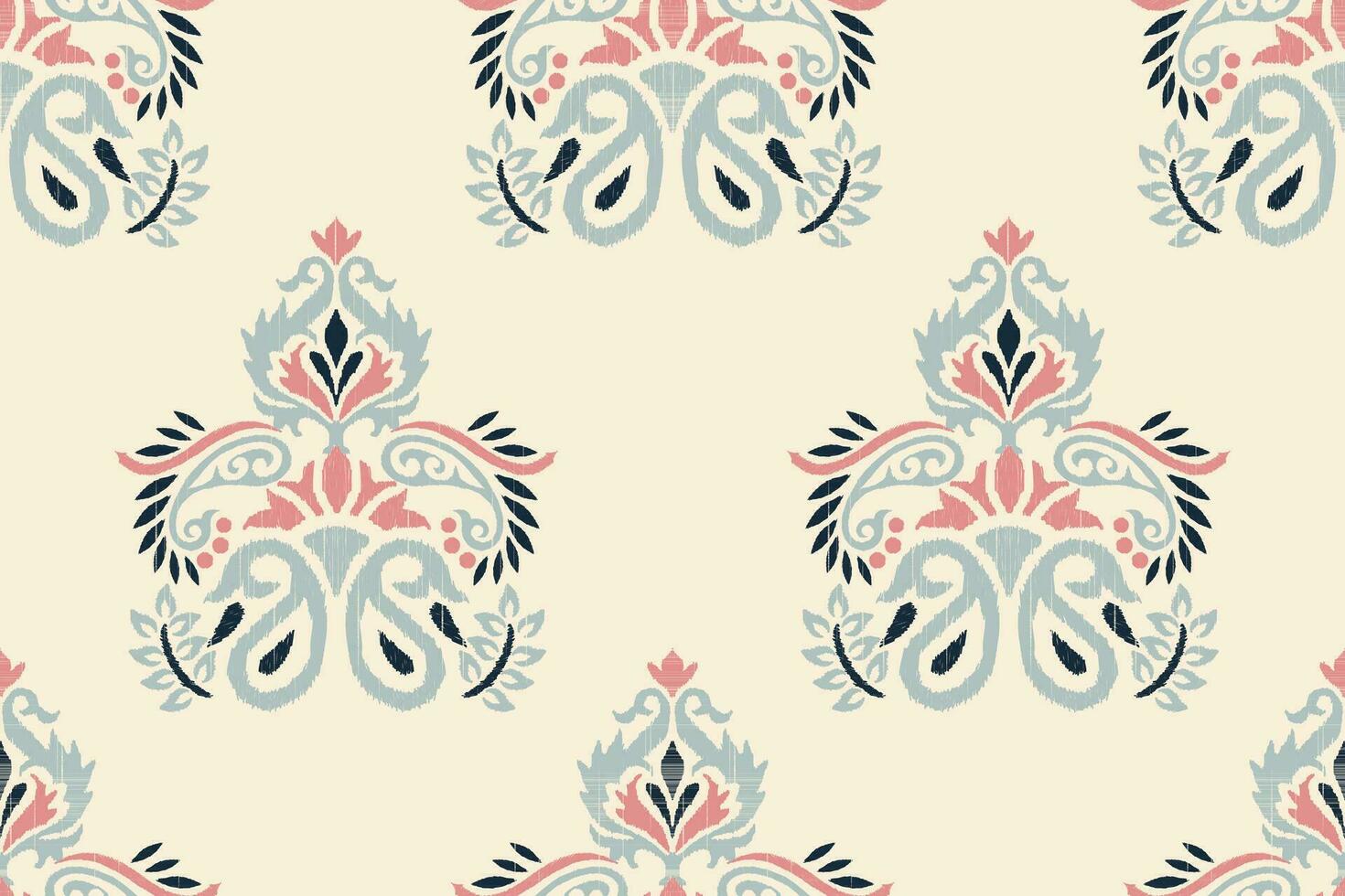 Ikat floral paisley embroidery on white background.Ikat ethnic orienta seamless pattern traditional.Aztec style abstract illustration.design for texture,fabric,clothing,wrapping,decoration,scarf,print vector