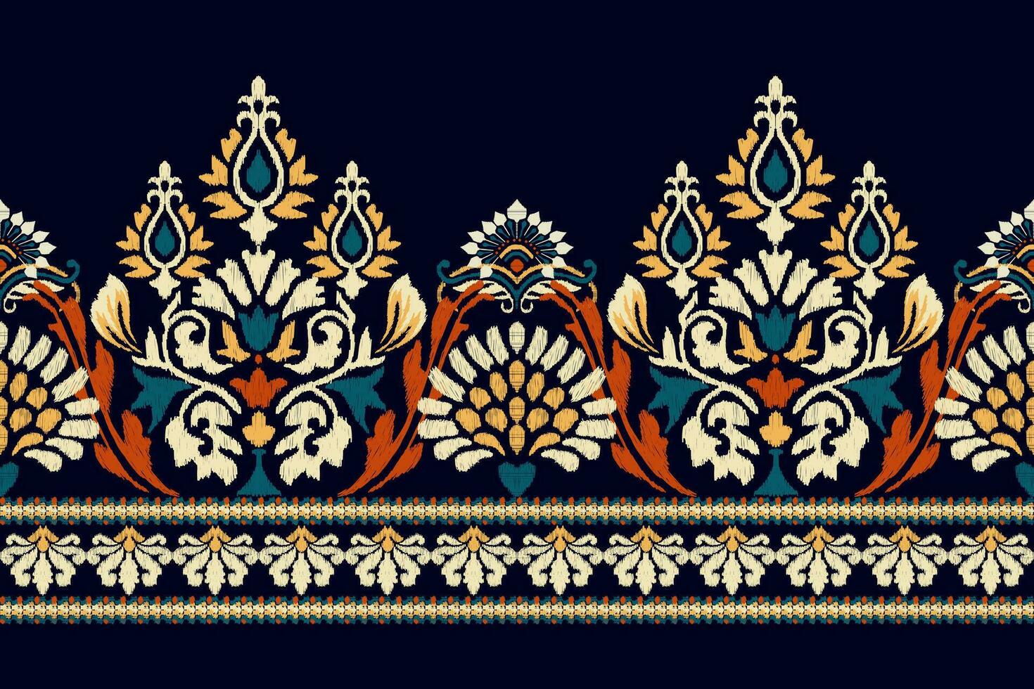 Ikat floral paisley embroidery on black background.Ikat ethnic oriental pattern traditional.Aztec style abstract vector illustration.design for texture,fabric,clothing,wrapping,decoration,sarong,scarf