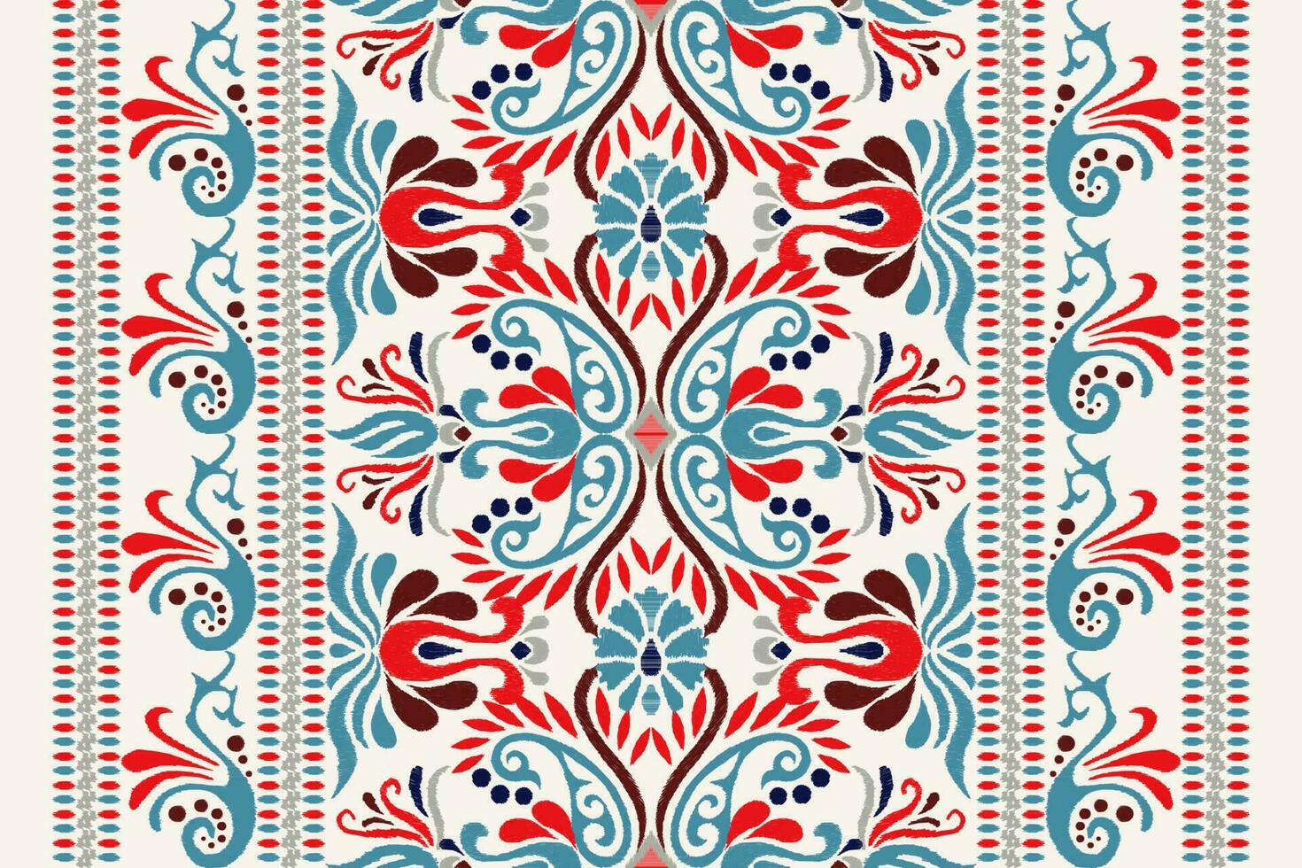 Ikat floral paisley embroidery on white background.Ikat ethnic oriental pattern traditional.Aztec style abstract vector illustration.design for texture,fabric,clothing,wrapping,decoration,scarf,carpet
