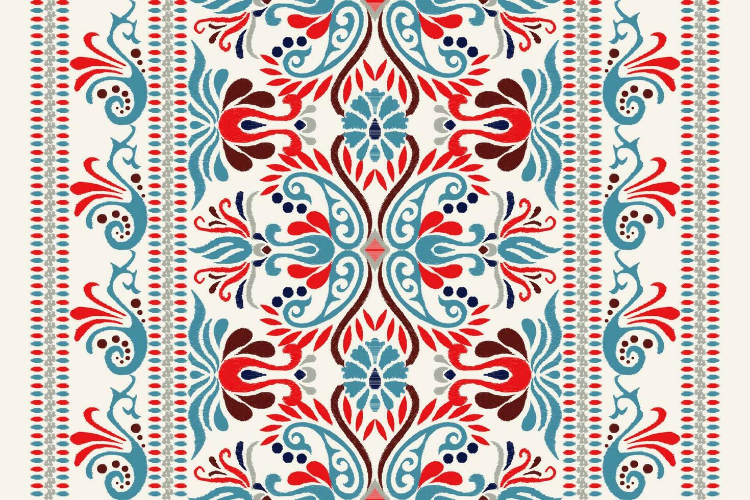 ikat floral cachemir bordado en blanco fondo.ikat étnico oriental modelo tradicional.azteca estilo resumen vector ilustración.diseño para textura,tela,ropa,envoltura,decoración,bufanda,alfombra