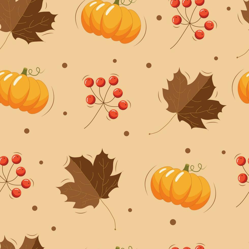 otoño modelo con hojas, calabazas y bayas . vector fondo de pantalla.