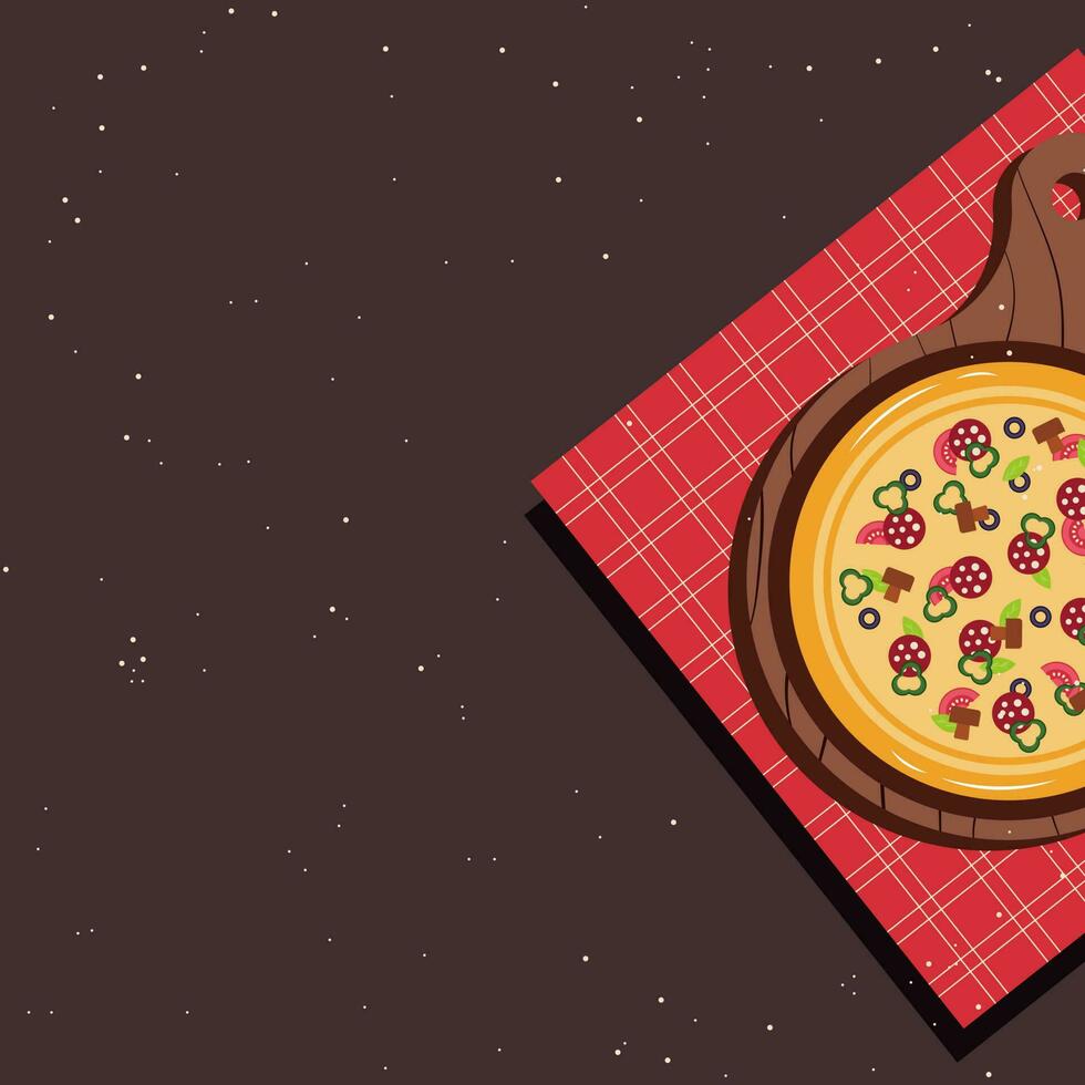 Pizza banner or background. pizza on the board. Vector illustration.