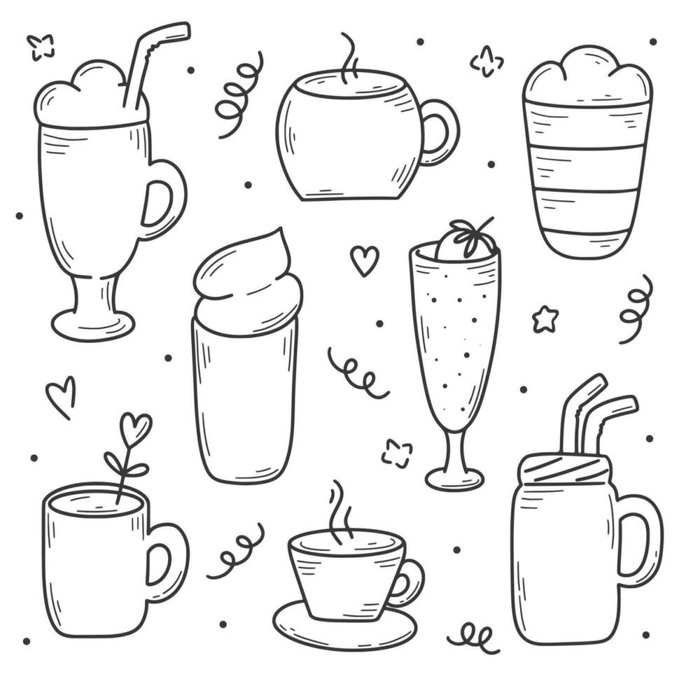 Hand drawn hot drinks and smoothies set vector