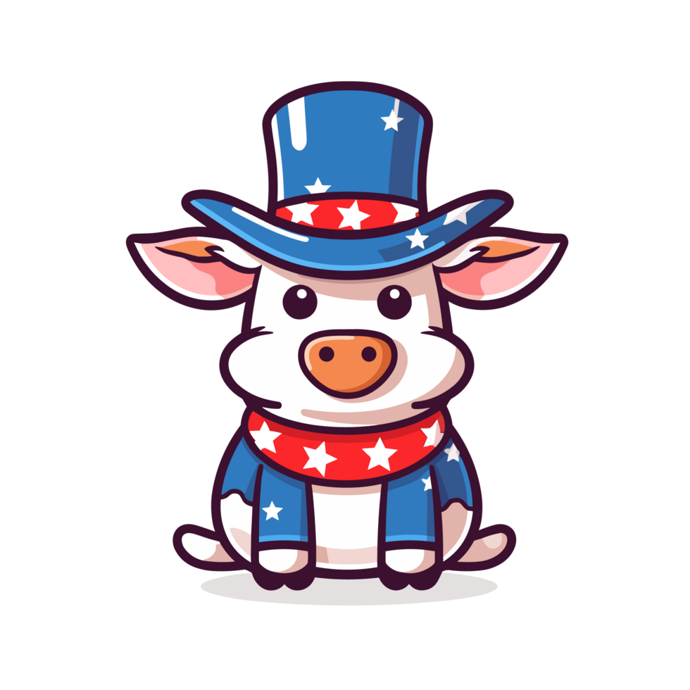 4th of July, Independence Day, PNG  Cartoon,Cow