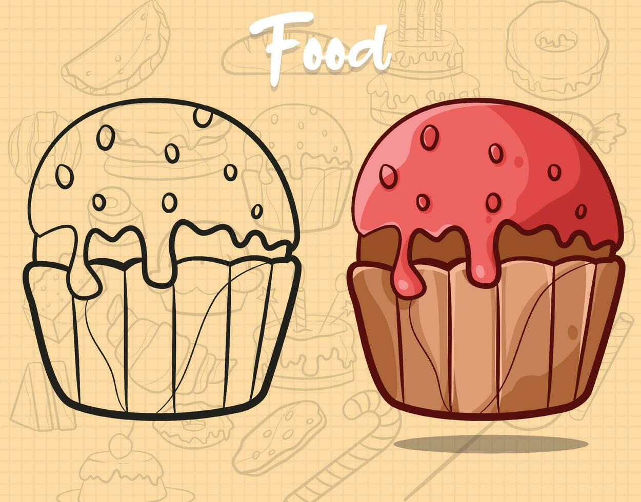 cartoon style sweet and delicious cake art illustration vector