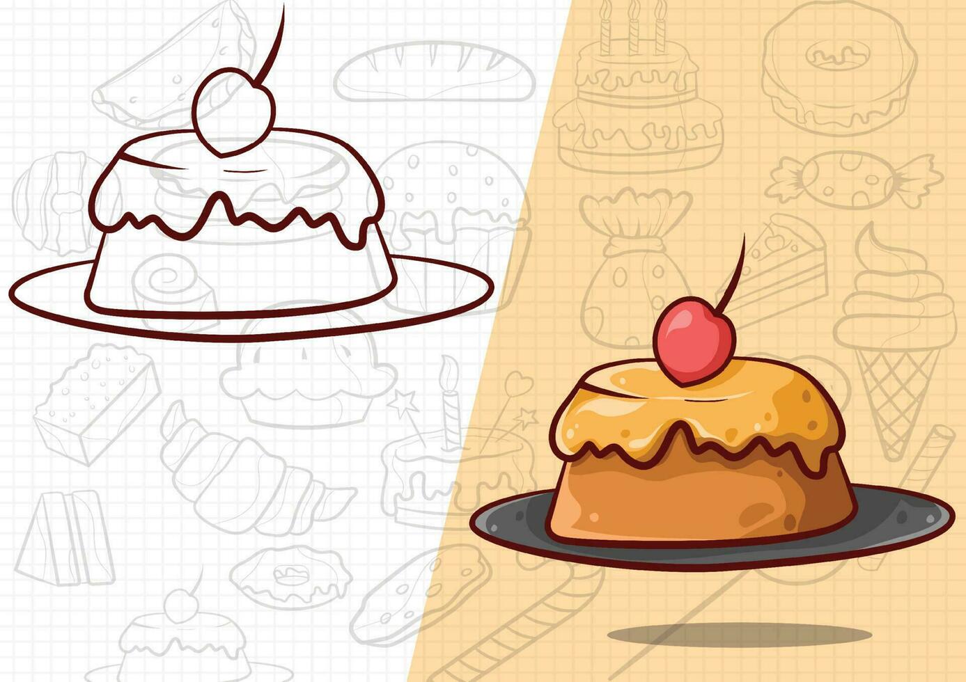 cartoon style sweet and delicious cake art illustration vector