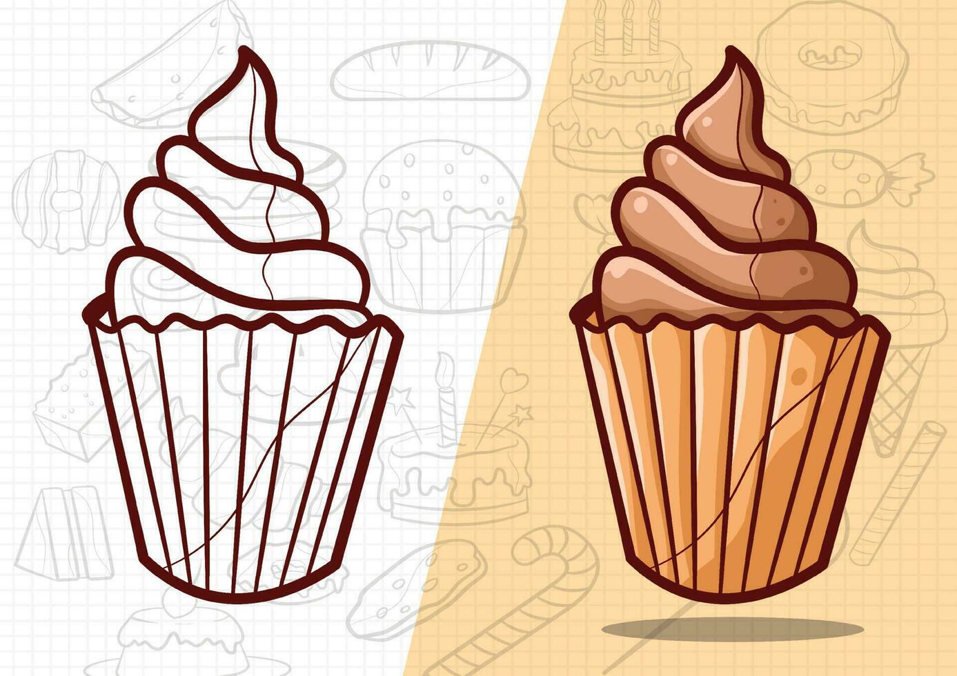 cartoon style sweet and delicious cake art illustration vector