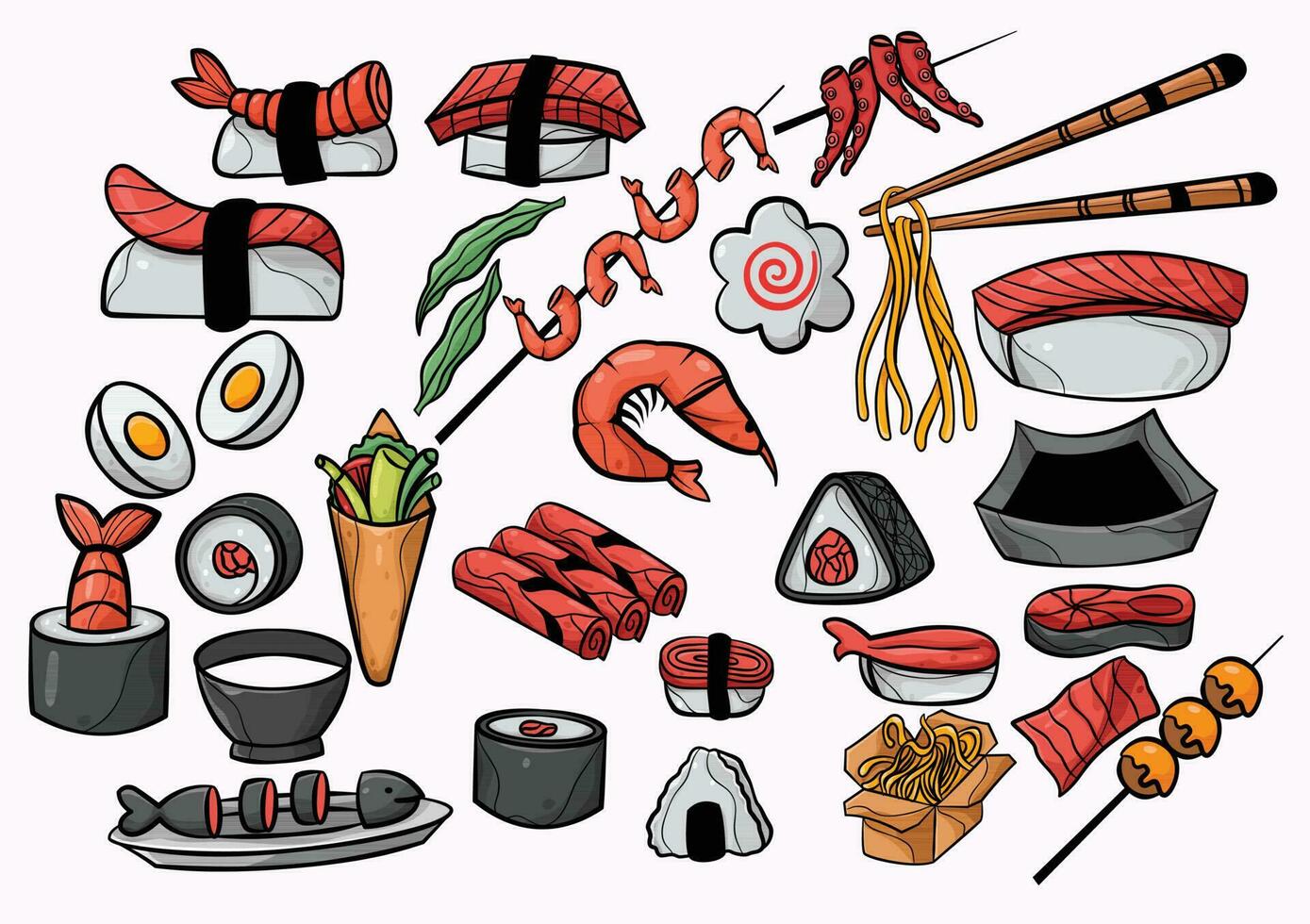 japanese food art illustration in cartoon style vector