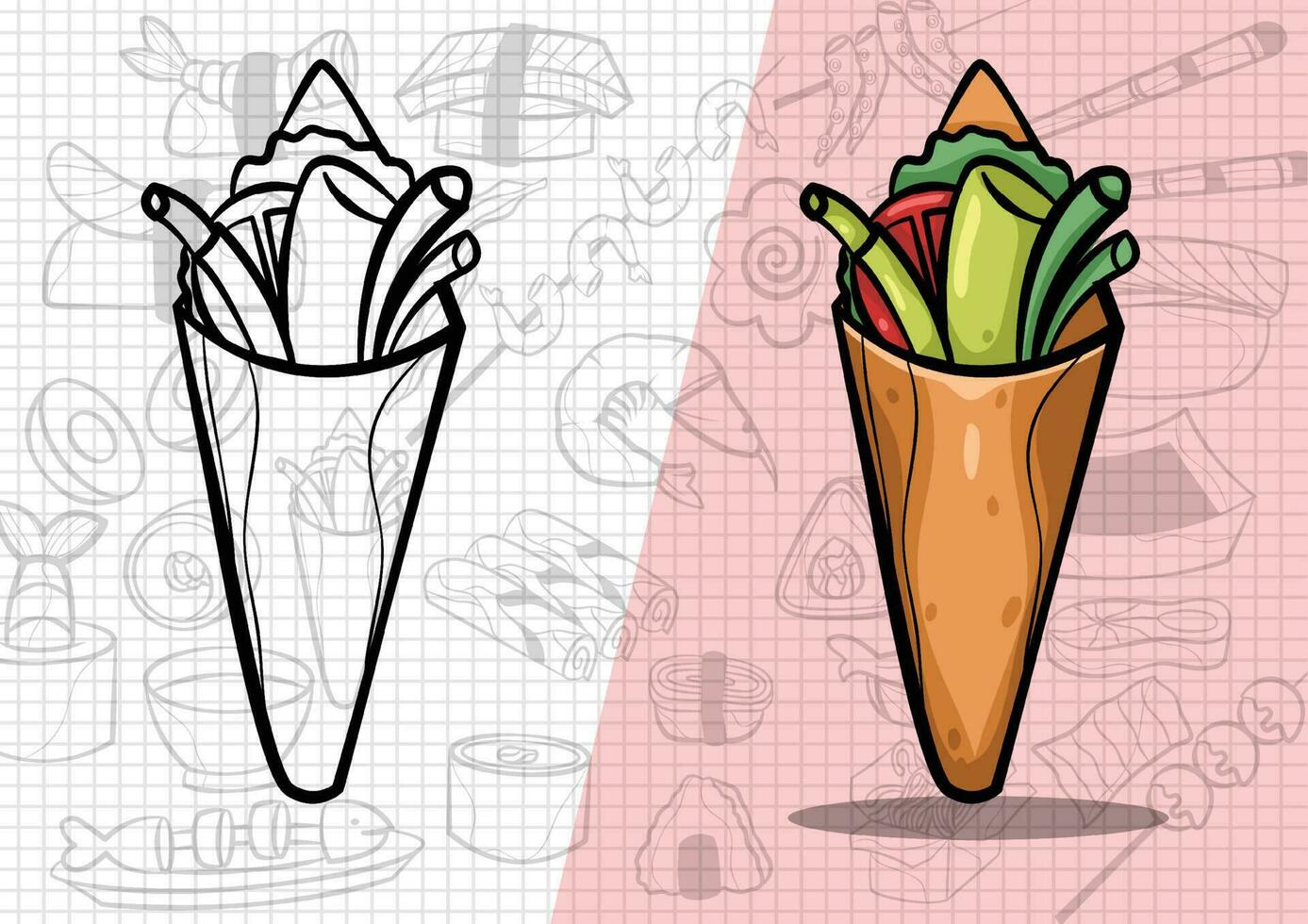 dibujos animados estilo japonés comida ilustración vector