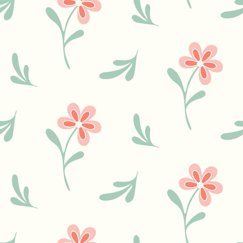 Seamless pattern of hand drawn of wild doodle flowers on isolated background. Design for mothers day, Easter, springtime and summertime celebration, scrapbooking, textile, home decor, paper craft. vector