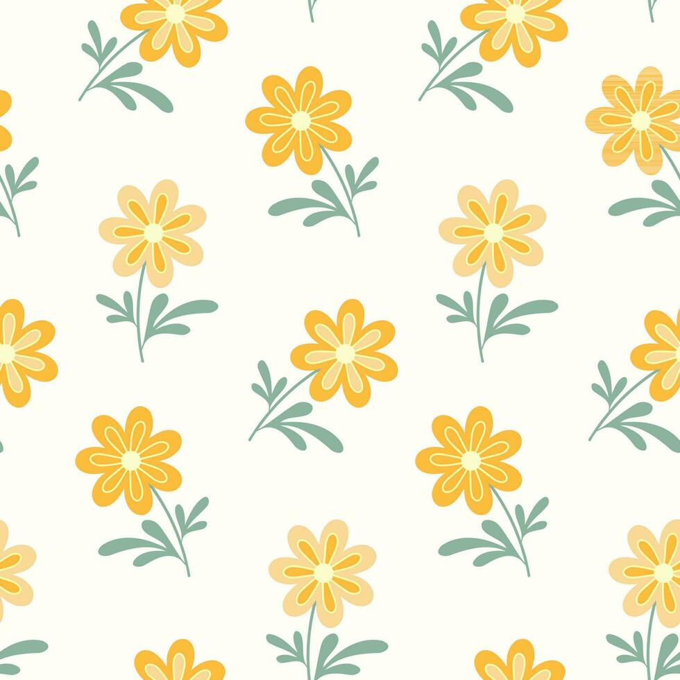 Seamless pattern of hand drawn of wild doodle flowers on isolated background. Design for mothers day, Easter, springtime and summertime celebration, scrapbooking, textile, home decor, paper craft. vector