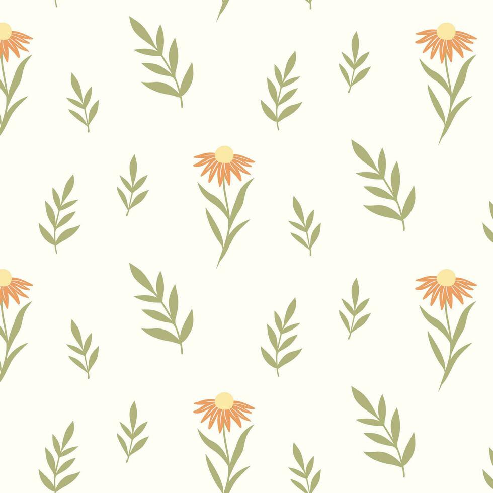 Seamless pattern of hand drawn of wild doodle flowers on isolated background. Design for mothers day, Easter, springtime and summertime celebration, scrapbooking, textile, home decor, paper craft. vector