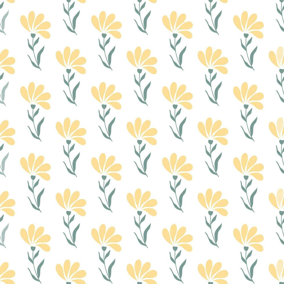 Seamless pattern of hand drawn of wild doodle flowers on isolated background. Design for mothers day, Easter, springtime and summertime celebration, scrapbooking, textile, home decor, paper craft. vector