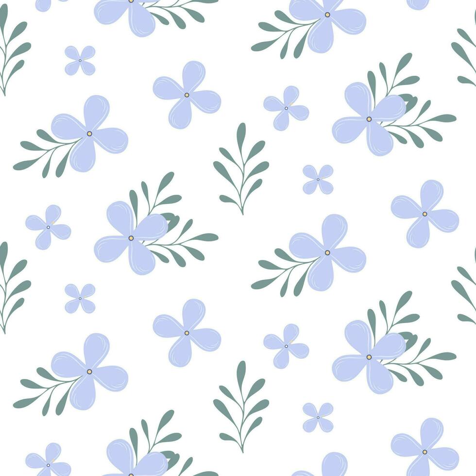 Seamless pattern of hand drawn wild doodle blue flowers on isolated background. Design for mothers day, Easter, springtime, summertime celebration, scrapbooking, textile, home decor, paper craft. vector