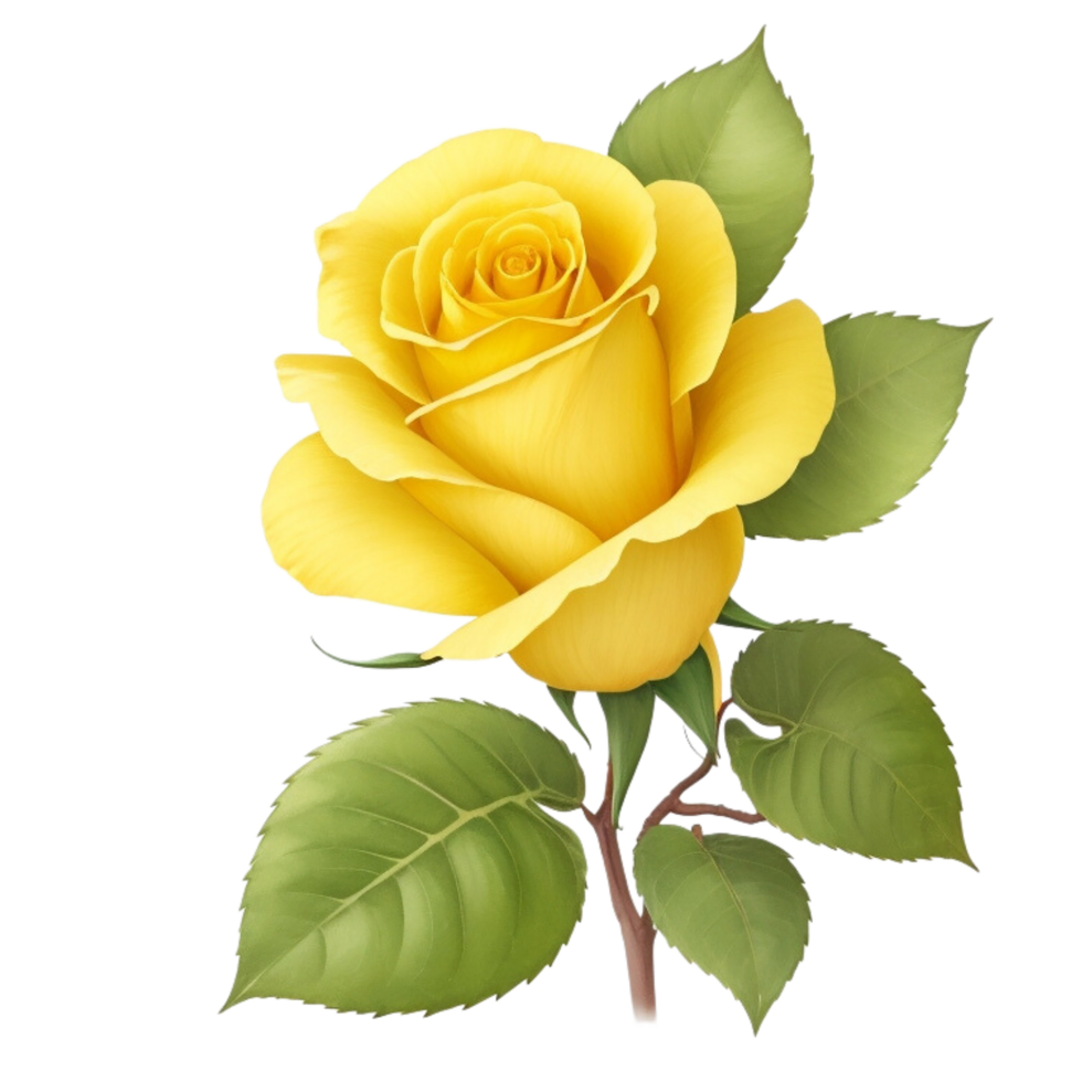 Romantic yellow rose isolated on transparent background for wedding and valentine anniversary botanical greeting card illustration, png