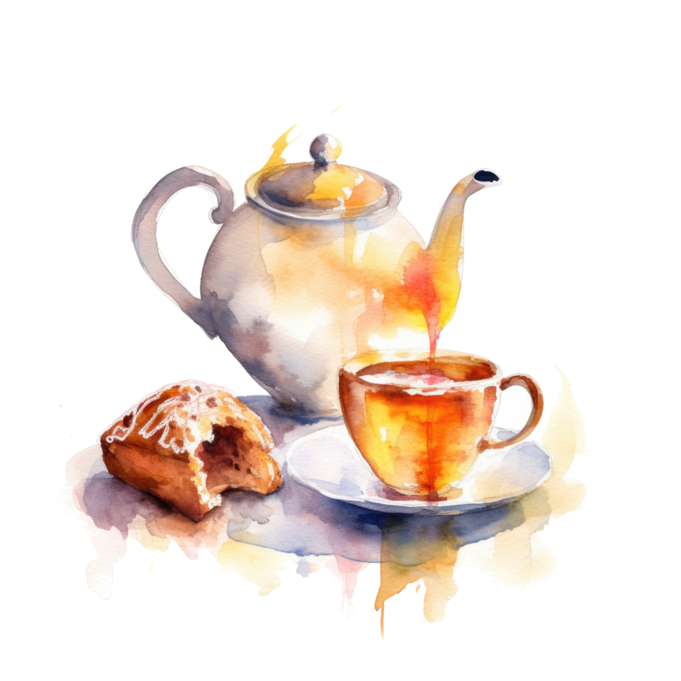 Watercolor tea with teapot. Illustration png