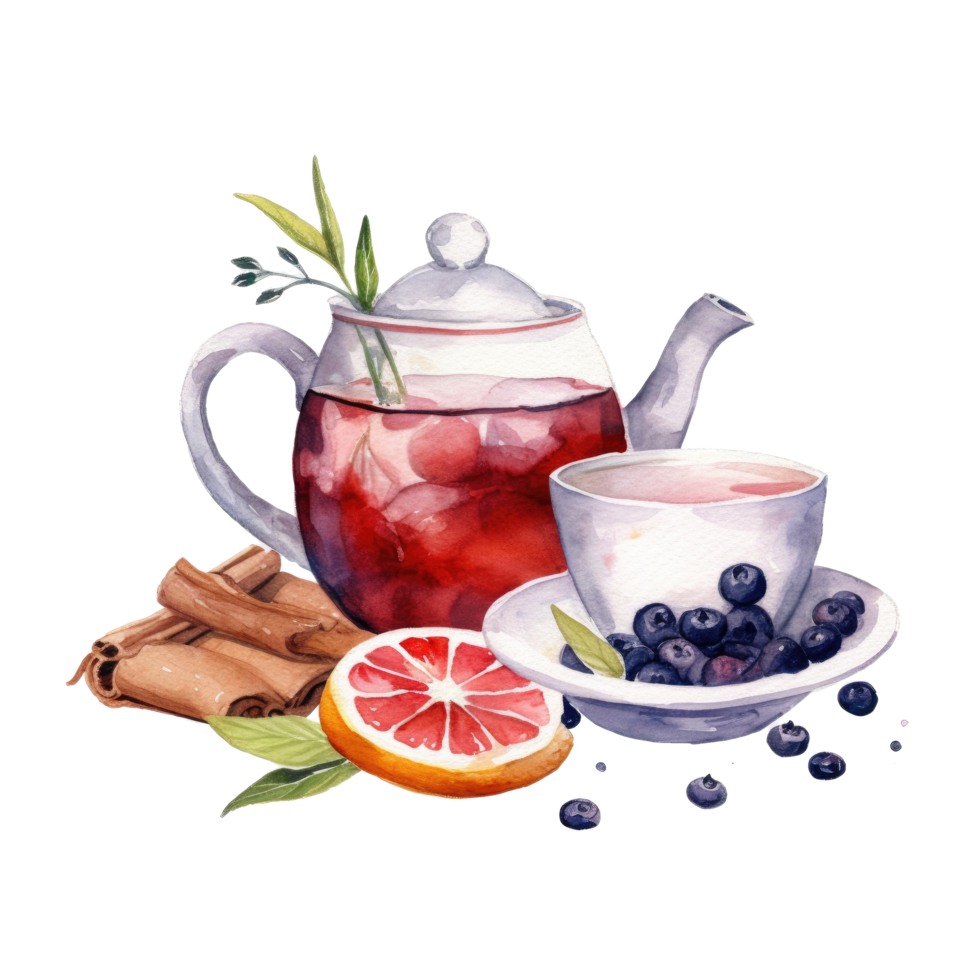 Watercolor tea with teapot. Illustration png