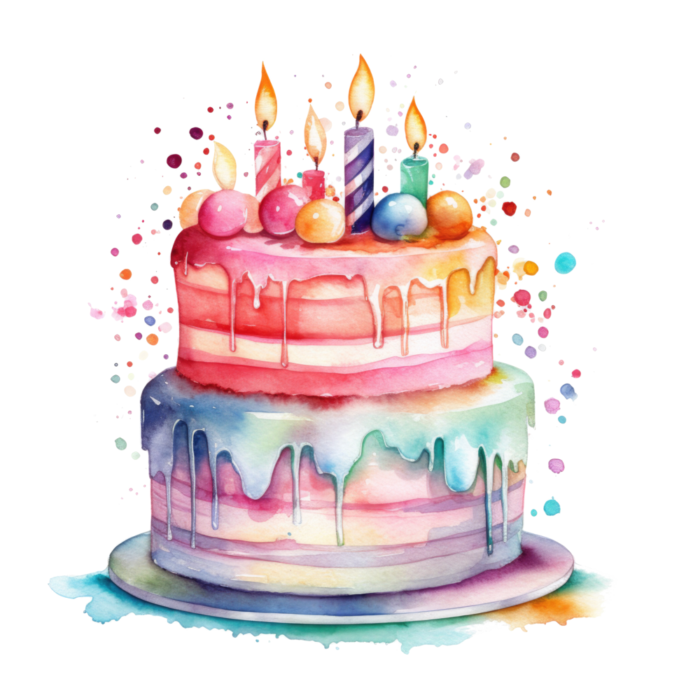 Aquarell Geburtstag Kuchen. Illustration ai generativ png