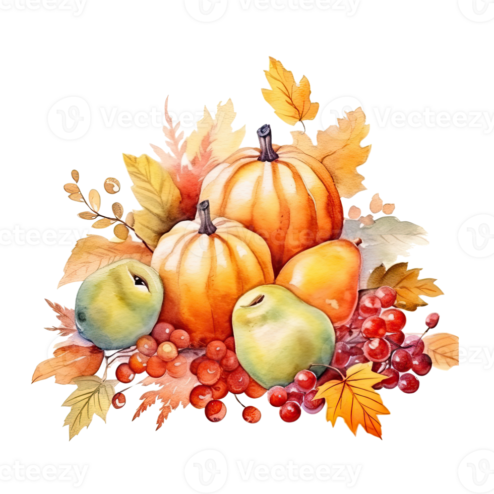 Watercolor Thanksgiving Day Natural Background. Illustration png